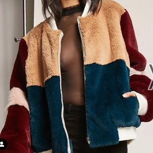Colorblock Faux Fur Jacket